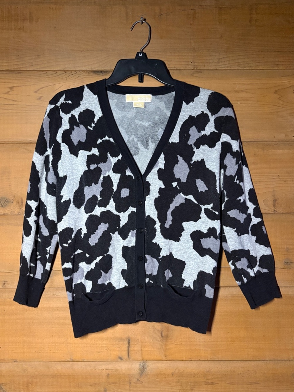 MICHAEL Michael Kors Animal Print Cardigan- Size Small- Black & Gray